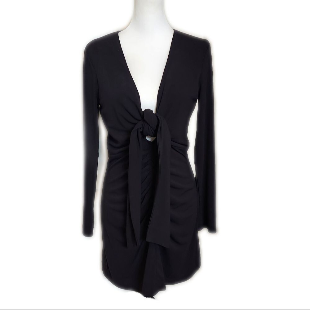 Zara deep v-neck gathered front LBD Little Black Dress, back zip, L